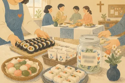 Korean Church Mission Fundraiser Table Scene