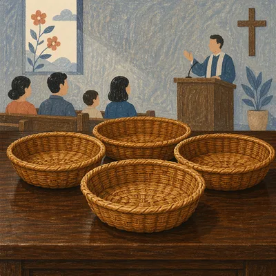 Woven Offering Baskets in Korean Church