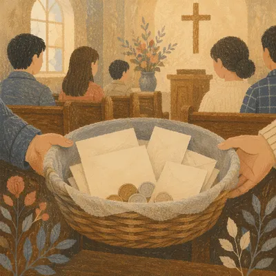 Korean Church Offering Basket During Service