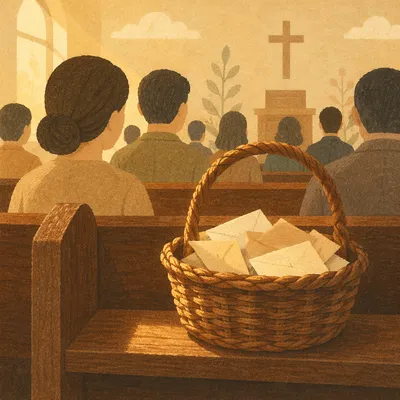 Offering Basket on Korean Church Pew