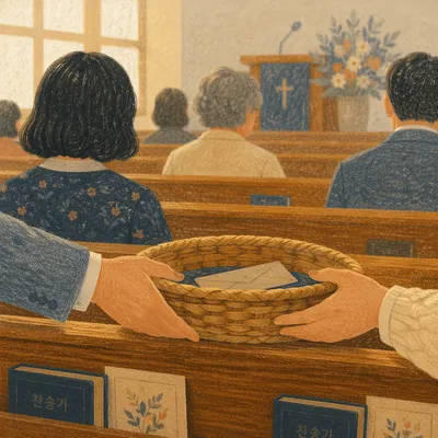 Offering Basket Passed During Church Service