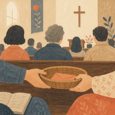 Sunday Offering Basket in Korean Church Sanctuary