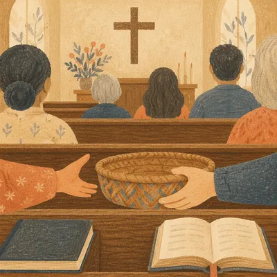 Offering Basket Passed During Korean Sunday Service