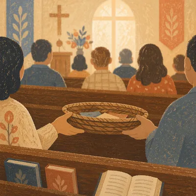 Offering Basket Passed During Korean Church Service