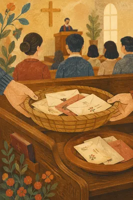 Offering Basket on Korean Church Pew