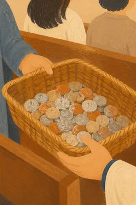 Wicker Offering Basket During Korean Church Service