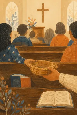 Offering Basket Passed During Korean Church Service
