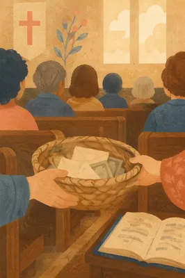 Offering Basket Passed During Korean Church Service
