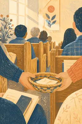 Korean Church Offering Basket During Service