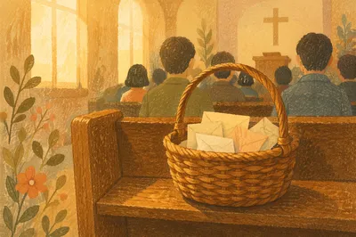 Korean Church Offering Basket on Pew