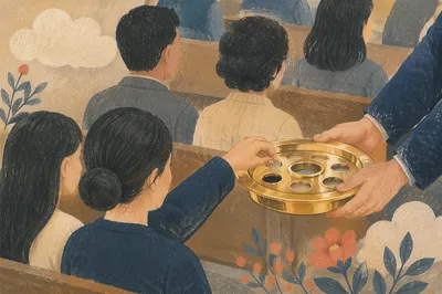 Offering Tray Passed During Church Service