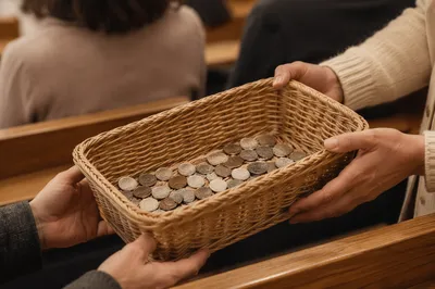 Korean Church Offering Basket Close-Up