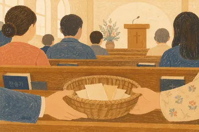 Offering Basket Passed Along Church Pew