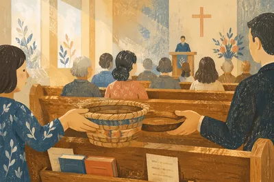 Offering Basket Passed in Korean Church