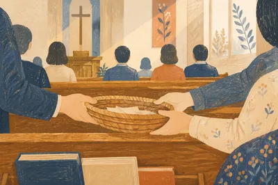 Korean Church Offering Basket During Sunday Service