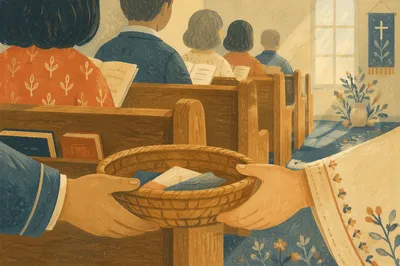 Offering Basket Passed During Korean Sunday Service