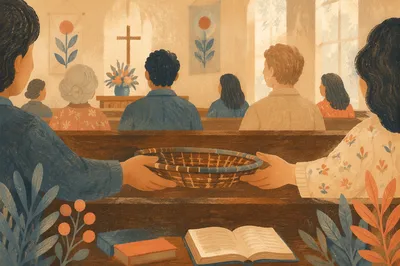 Korean Church Offering Basket During Service