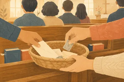 Offering Basket Passed During Korean Church Service