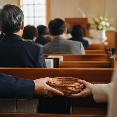 Offering Basket Passed During Korean Church Service