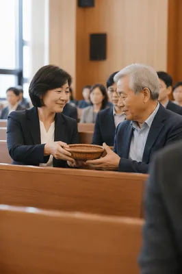 Offering Basket Passed During Church Service