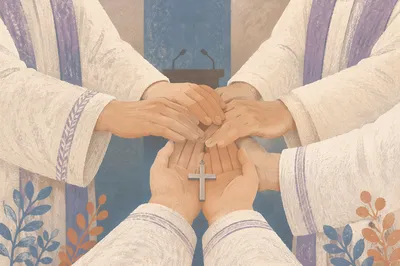 Korean Church Ordination Hands With Silver Cross