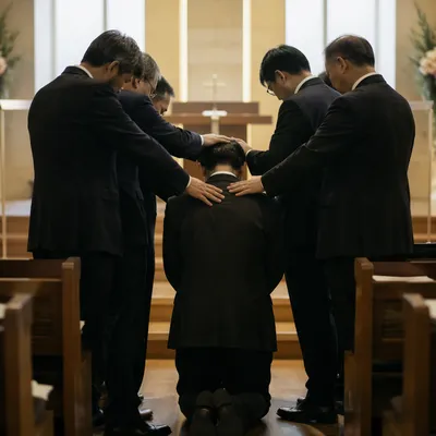Pastors Laying Hands at Ordination Prayer