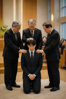 Korean Pastor Ordination Prayer in Sanctuary