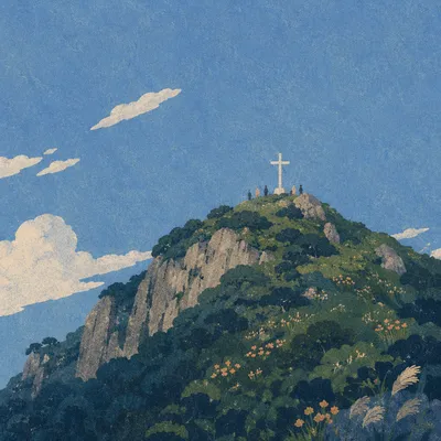White Hilltop Cross on Korean Prayer Mountain