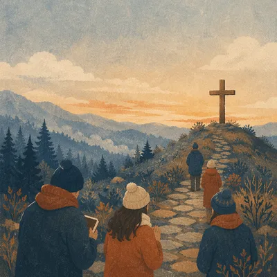 Korean Prayer Mountain Cross at Dawn