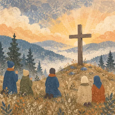 Korean Prayer Mountain Cross at Dawn