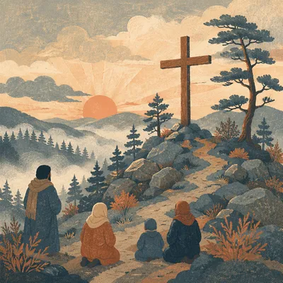 Korean Prayer Mountain Cross at Dawn