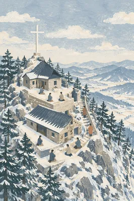 Winter Korean Mountain Prayer Retreat Cross