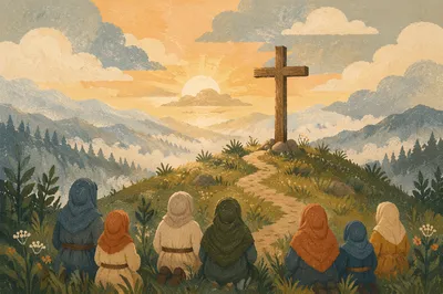Dawn Prayer Cross on Korean Mountain