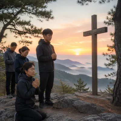 Dawn Prayer at Korean Mountain Cross