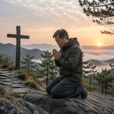 Korean Hilltop Prayer at Dawn Cross