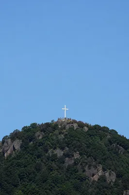 Korean Prayer Mountain Cross Under Blue Sky