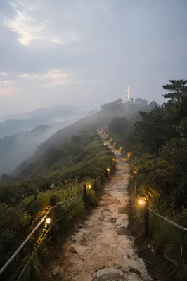 Misty Korean Prayer Mountain Hilltop Cross