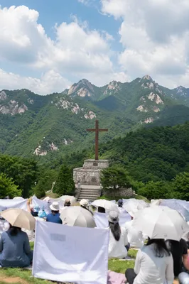 Korean Prayer Mountain Cross Above Forest Hills
