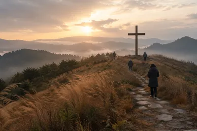Dawn Prayer Hill Cross in Korea