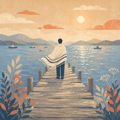 Prayer Tallit on Peaceful Korean Retreat Pier