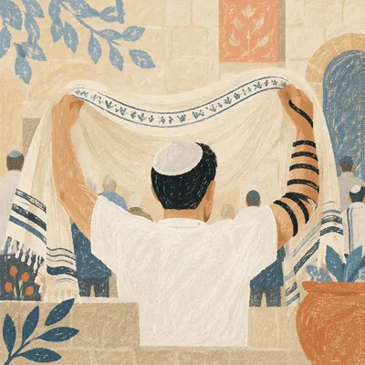 Worshipper Wearing Ivory Prayer Shawl