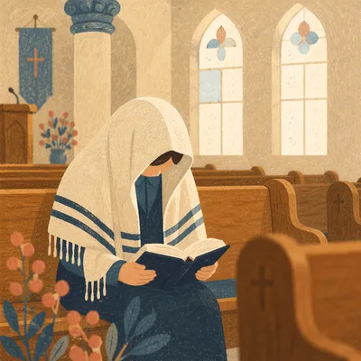 Worshipper with Prayer Shawl in Church