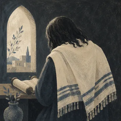 Worshipper in Prayer Shawl from Behind