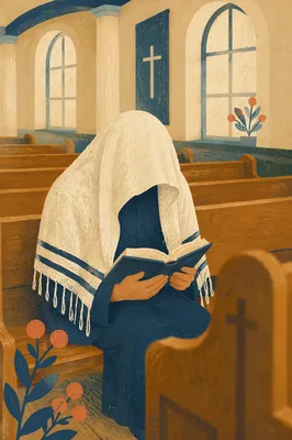 Seated Worshipper With Prayer Shawl in Church