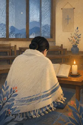 Worshipper in Prayer Shawl from Behind