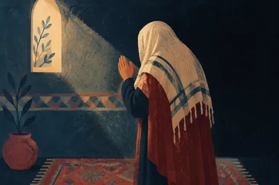 Worshipper in Prayer Shawl in Shadow
