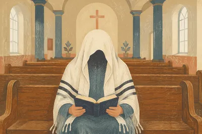 Solitary Worshipper in Korean Church Pew