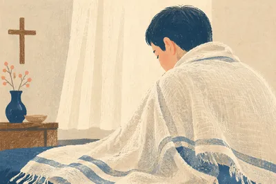Quiet Prayer Moment with Tallit Shawl
