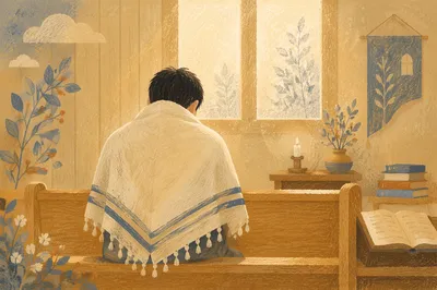 Worshipper with Prayer Shawl in Church