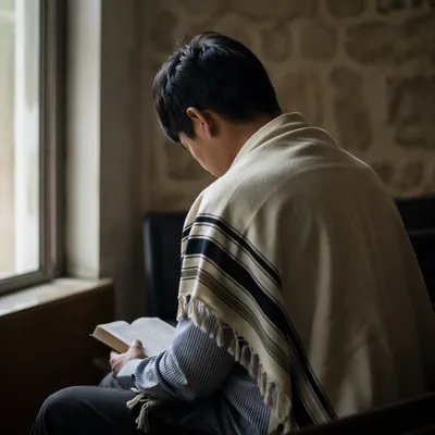 Worshipper in Prayer Shawl by Window